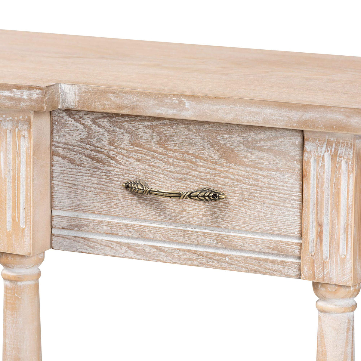 Baxton Studio Hallan Classic and Traditional French Provincial Rustic Whitewashed Oak Brown Finished Wood 3-Drawer Console Table