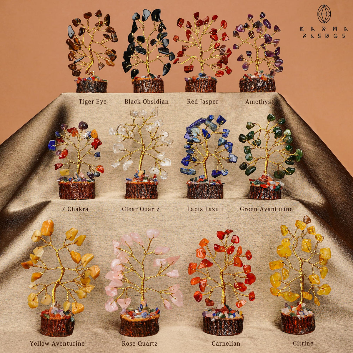 Crystal Tree Set of 12 Unique Birthday Gifts for Women, Sister, Mom, Home Office Decor, Shelf Desk Decoration for Positive Energy, Bring Good Luck, Money, Reiki Healing, Chakra Tree of Life Gift Sets