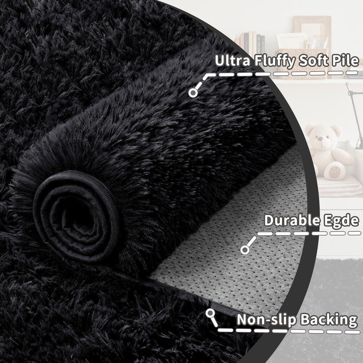 6x9 Area Rug for Living Room: Ultra Soft Fluffy Rug Modern Large Thicked Shag Rug for Bedroom Non Slip Indoor Fuzzy Carpets for Girls Kids Room Nursery Dorm Home Decor Black