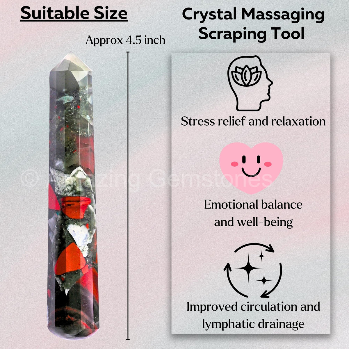 Amazing Gemstone African Bloodstone Crystal Wand Massage Stick - Pelvic Wand Gua Sha for Adults - Crystals and Healing Stones Massage Wands for Adults Gifts (Pointed)