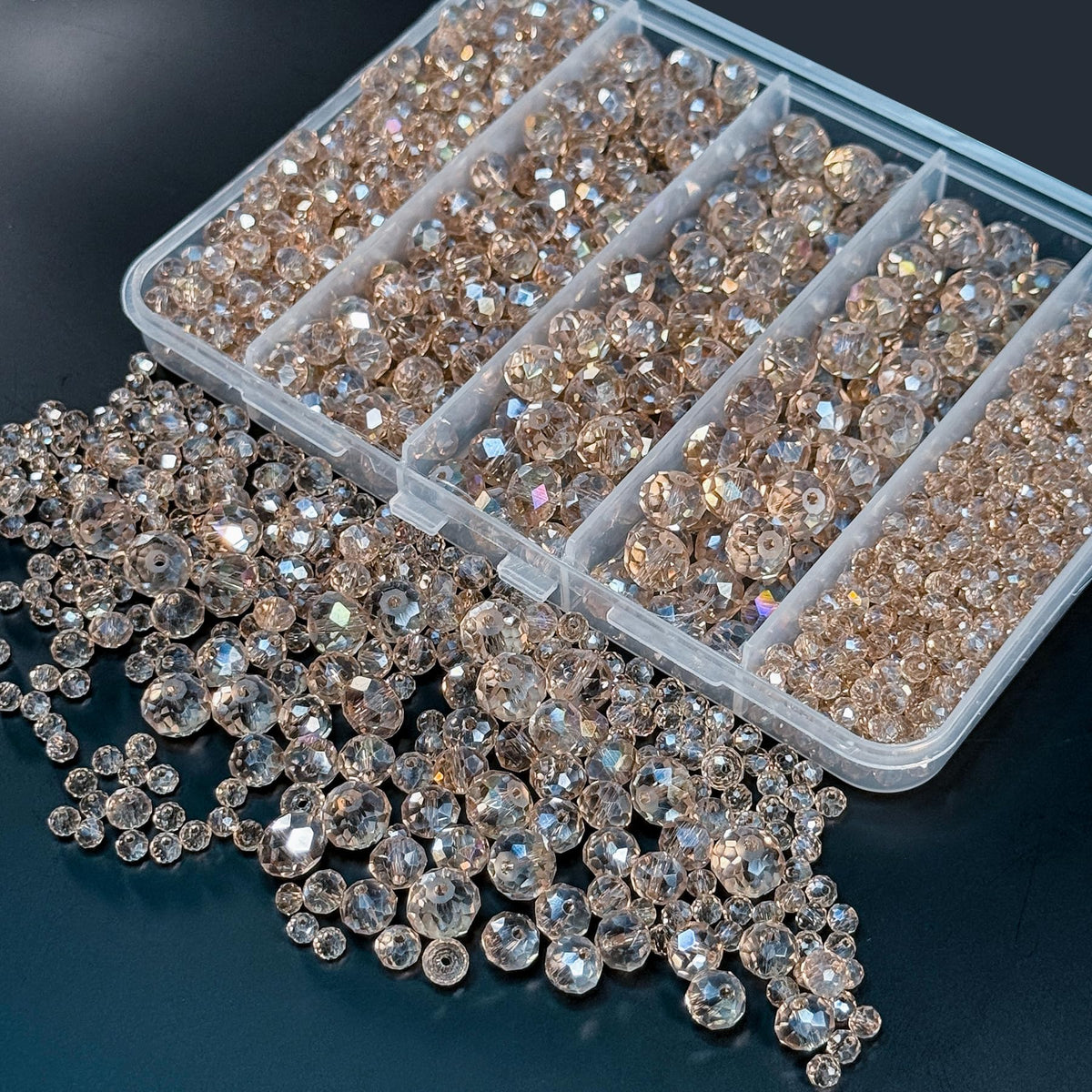 Laopottbeads 800Pcs 4/6/8/10mm Crystal Glass Beads for Jewelry Making Beads for Bracelets Necklace Pendants Making Supplies(Silver Champagne)