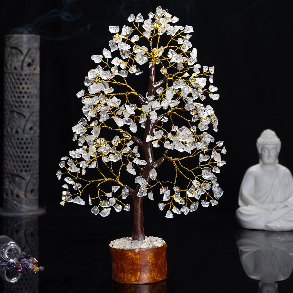 Crocon® Clear Quartz Crystal Tree of Life, Birthday Gifts for Women & Men, House Decor for Shelf Healing Crystals, Spiritual Gift Room Decor, House Warming Gifts New Home, Birthday Gift for Mom