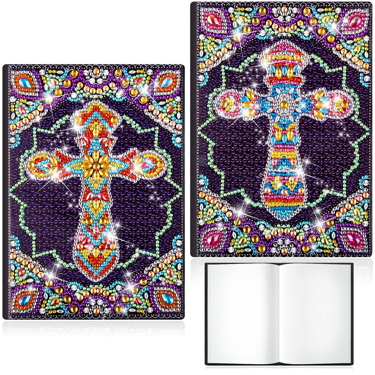 Qilery 2 Pcs 5d Diamond Art Kits for Adults, DIY Leather Diamond Painting Journals Notebooks Bible Cross Gem Dots Art Crafts for Adults, Beginners, Birthdays, Graduation Gifts with Tools
