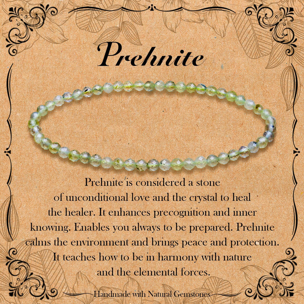 BONNY BOXX Natural Genuine Gemstone Faceted Round Beads Bracelets, 3mm Adjustable Stretchy Tiny Faceted Prehnite Bracelet, Healing Crystal Reiki Chakra Dainty Jewelry Fashion Gifts