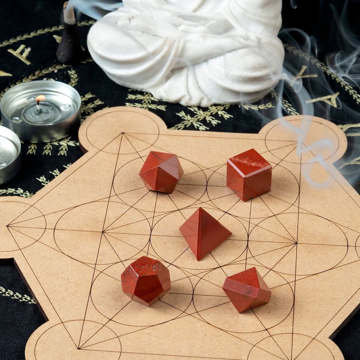 Crocon Red Jasper 5Pcs Platonic Solids Crystal Geometry Set, Platonic Solids Sacred Geometric Stones for Meditation Reiki Balancing Healing Chakra Stone Cleansing Spiritual Good Luck (1520 mm)
