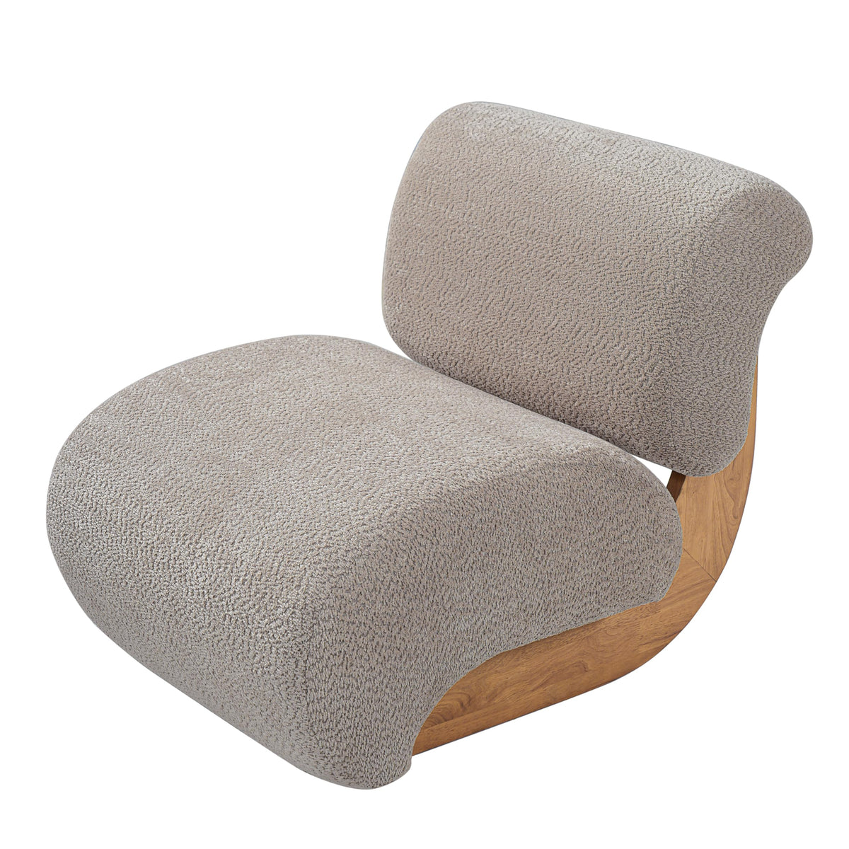 Merax 28" Modern Curved Boucle Accent Chair with Solid Wood Base, Mid-Century Armless Upholstered Slipper Lounge Chair for Living Room, Bedroom, Reading Nook, Natural + Almond