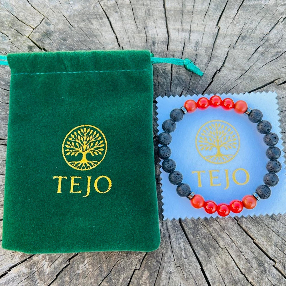 TEJO Natural Stone Beaded Bracelet – Handmade Energy Healing Bracelet for Men & Women, Yoga Chakra Jewelry Gift (Black & Red Natural Stone Bracelet – for Men, 7 inches)