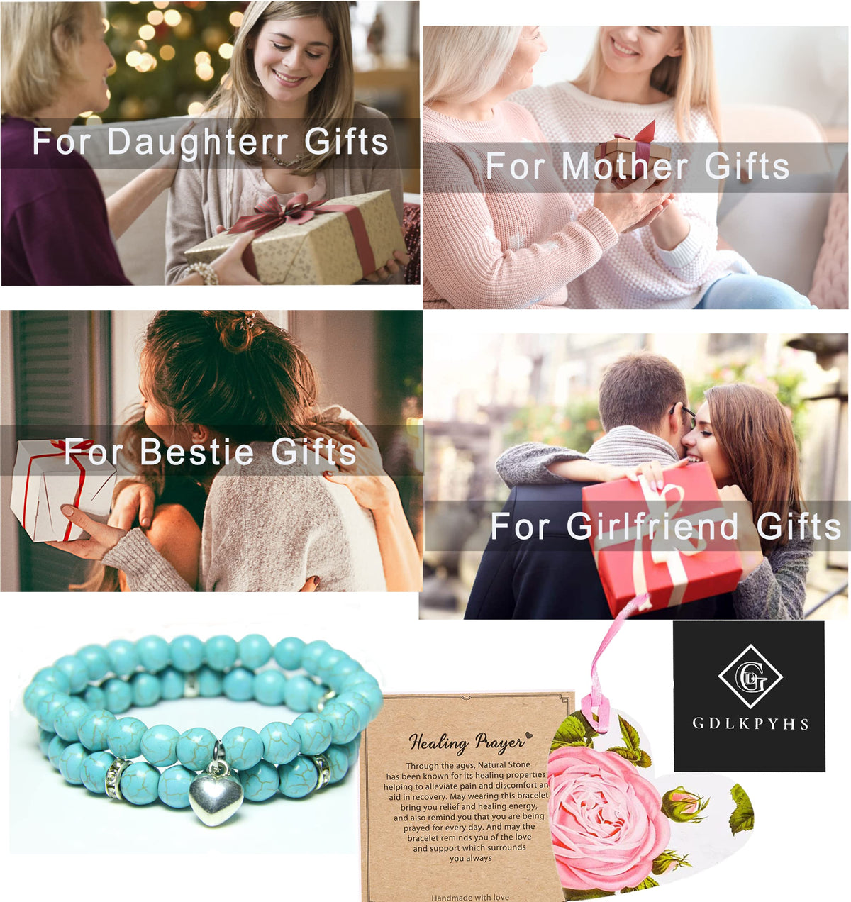 GDLKPYHS Healing Bracelets for Women - Turquoise Bracelet - Healing Prayers Crystal Bracelet, 8mm Natural Stone Stress Relief Yoga Beads Get Well Soon Gifts