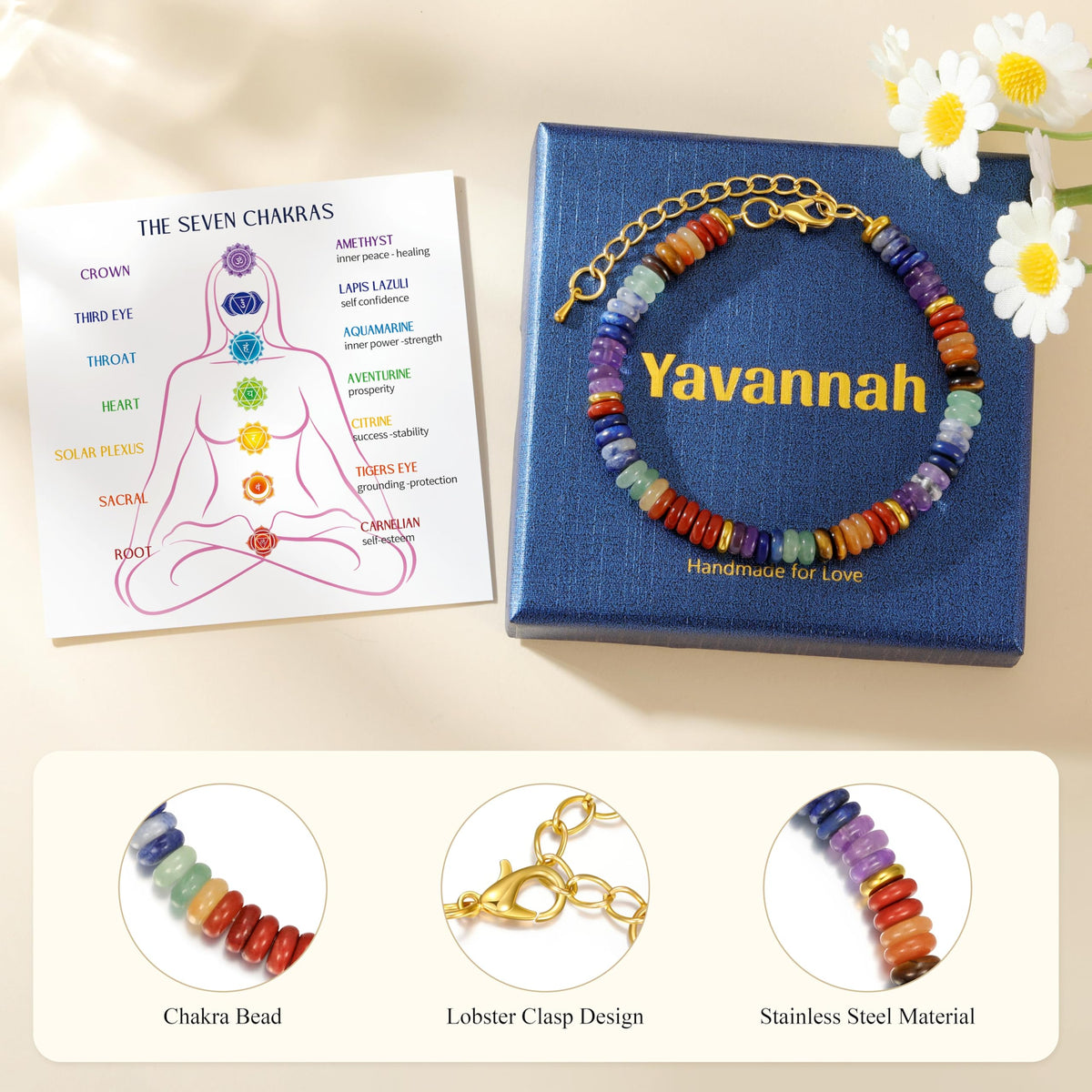 Yavannah Chakra Bracelets for Women, Crystals and Healing Stones Beaded Bracelets Stress Relaxing Spiritual Christmas Birthday Gifts for Women Mom