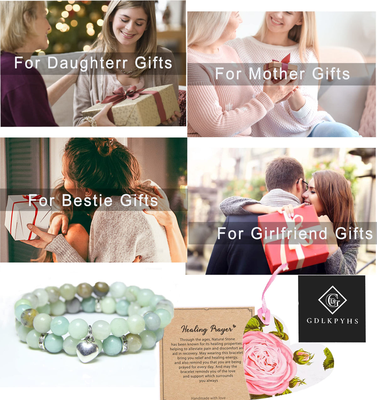 GDLKPYHS Healing Bracelets for Women - Amazonite Bracelet - Healing Prayers Crystal Bracelet, 8mm Natural Stone Stress Relief Yoga Beads Get Well Soon Gifts