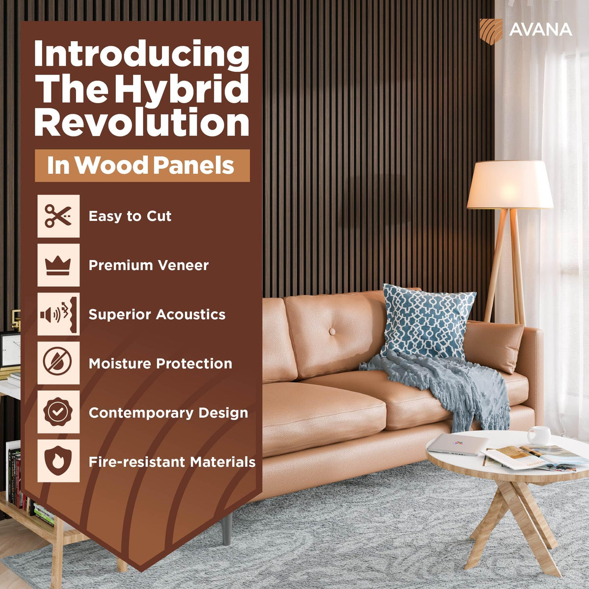Avana Acoustic Wood Wall Panels – 93.2x11.25 Inch Panels – Fits 94x12 Layout – Dark Walnut Acoustic Panels 4 PCs – Wall Panels For Interior Wall Decor for Homes, Offices – Durable Wood Panels For Wall