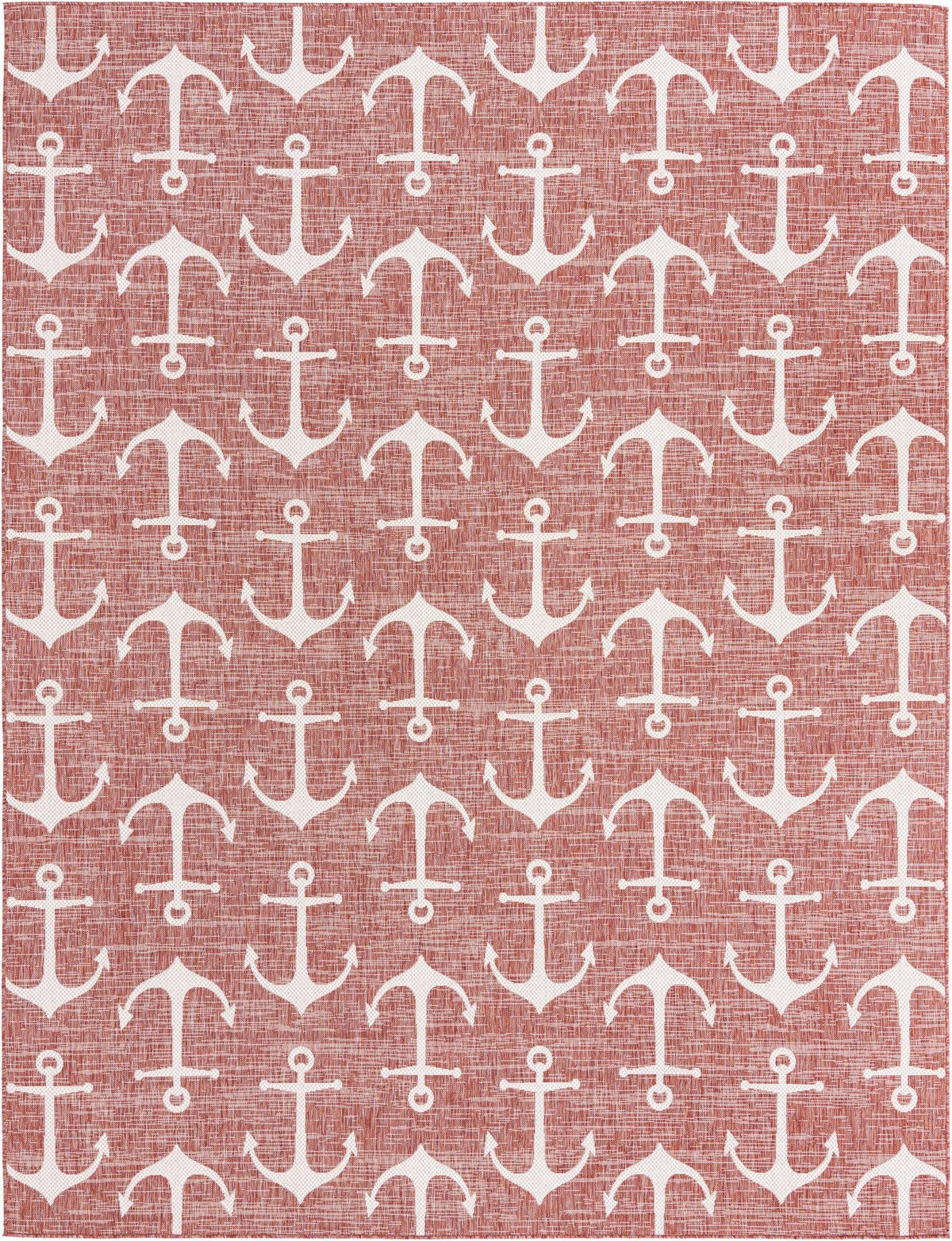 Unique Loom Outdoor Coastal Collection Area Rug - Ahoy (10' x 13' 1" Rectangle, Rust Red/ Ivory)