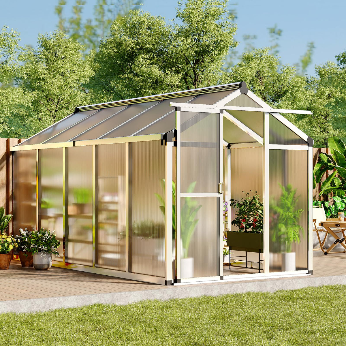 GarveeTech 6X10 FT Greenhouse, Polycarbonate Garden Greenhouse for Outdoors,Aluminum Frame Green House with Lockable Door and Adjustable Roof Vent, Ideal for Backyard Patio and Outside Growing