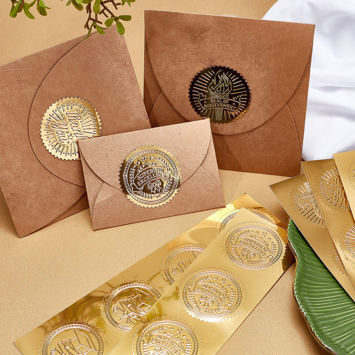 CRASPIRE 100pcs Gold Foil Certificate Seals - Mustang Embossed Gold Certificate Seals 2" Round Self Adhesive Embossed Stickers for Invitations, Graduation, Monogram