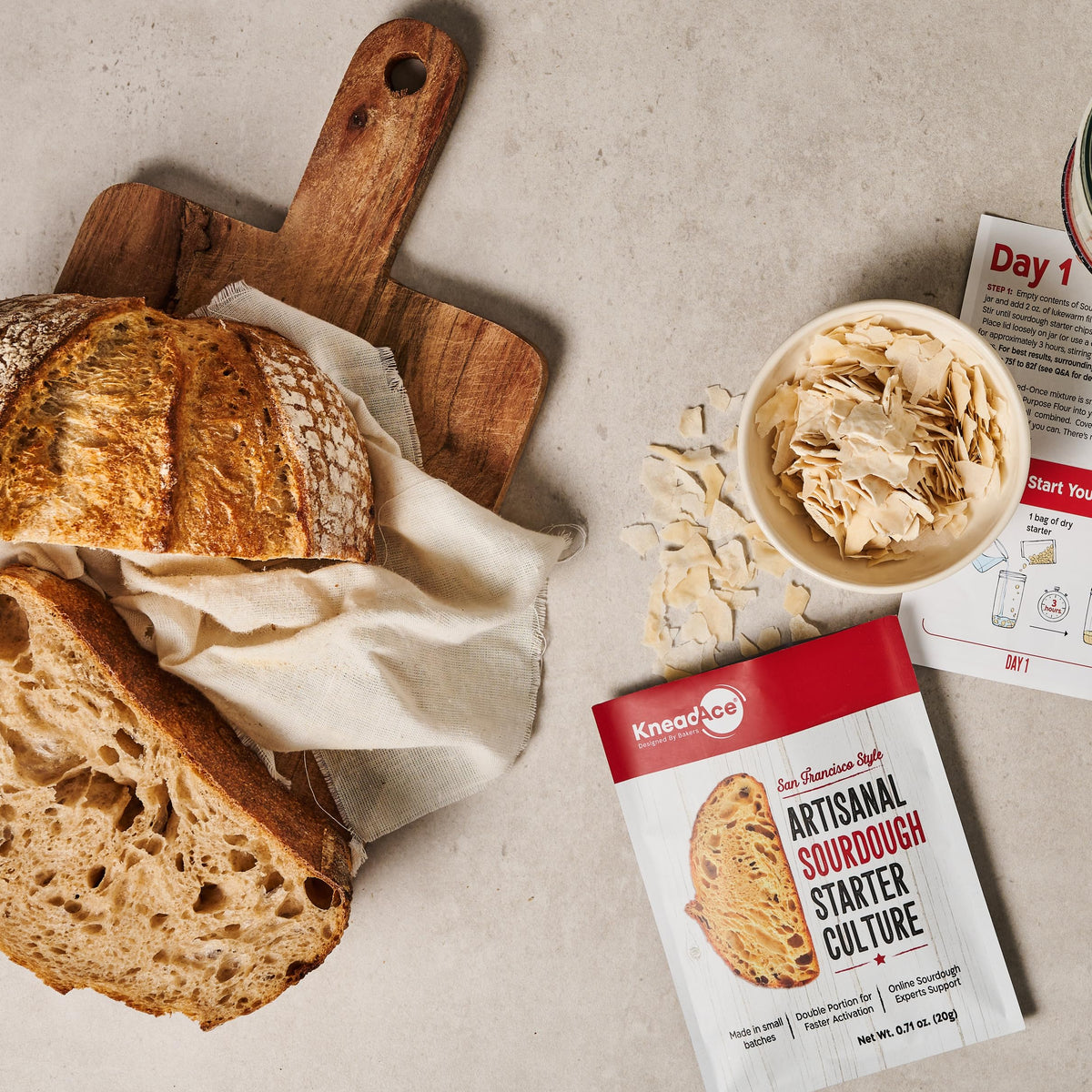 KneadAce Sourdough Starter Culture – Fast-Activating Natural Wild Yeast for Homemade Bread – Dehydrated Sourdough Starter for Baking Artisan Loaves, Easy to Use & Perfect for Beginners
