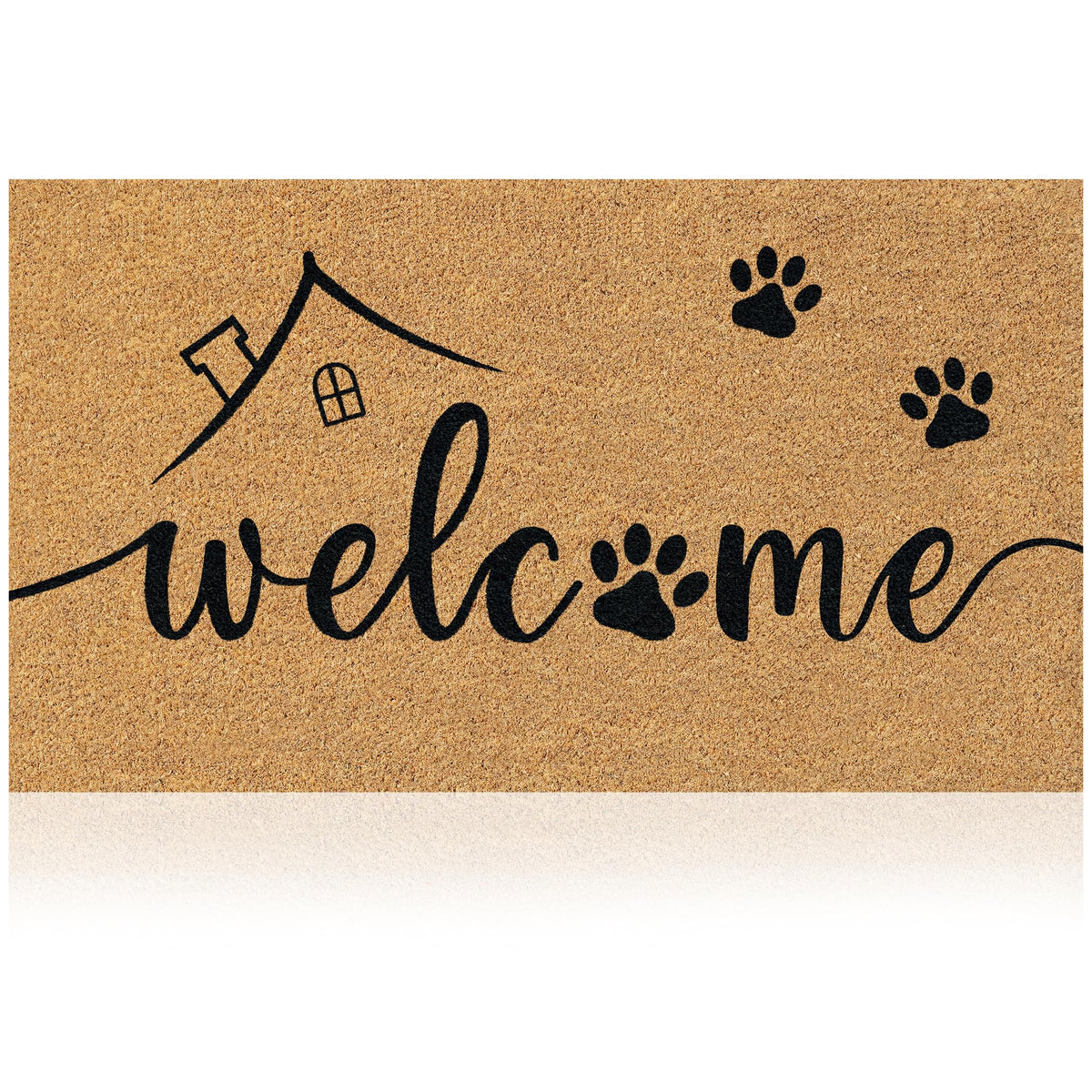 AMARU DOOR MATS - Natural Coir Door Mat, Minimal Shedding, Heavy Duty Non-Slip Welcome Mat for Front Door, Outside Entrance, Porch & Entryway (17x29, Welcome Paws)