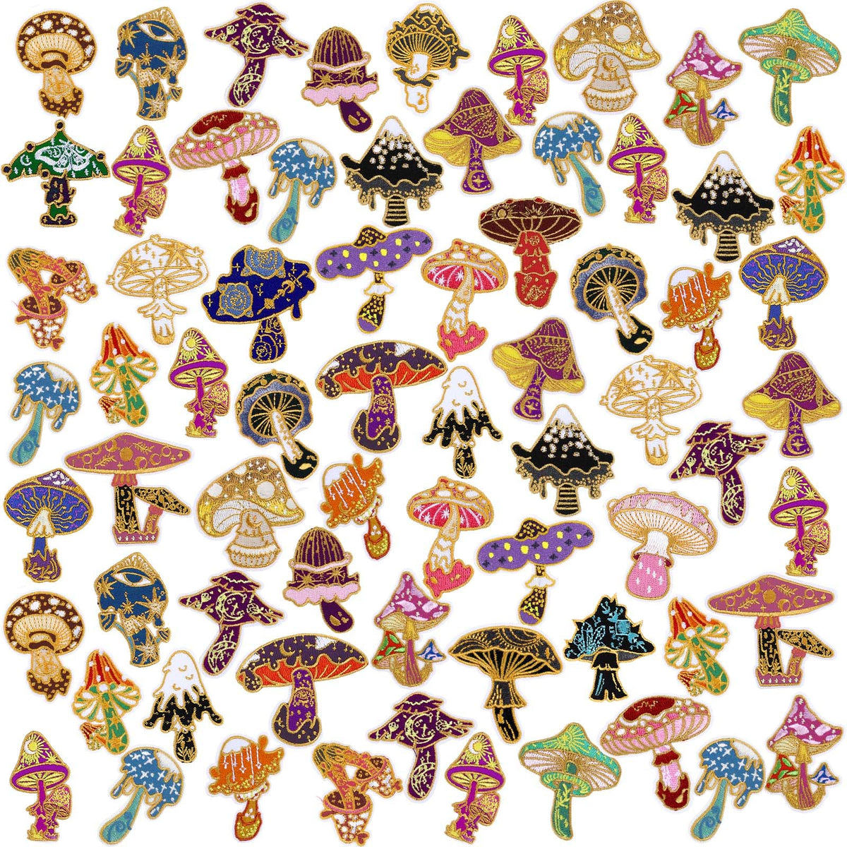 Thiccywoov 120 Pcs Iron on for Clothing Patches Mini Retro Patches Appliques Iron on Sew on Embroidered Stickers for DIY Gift Jackets Jeans Backpacks Hats Dress Pants Shoes Craft (Mushroom)
