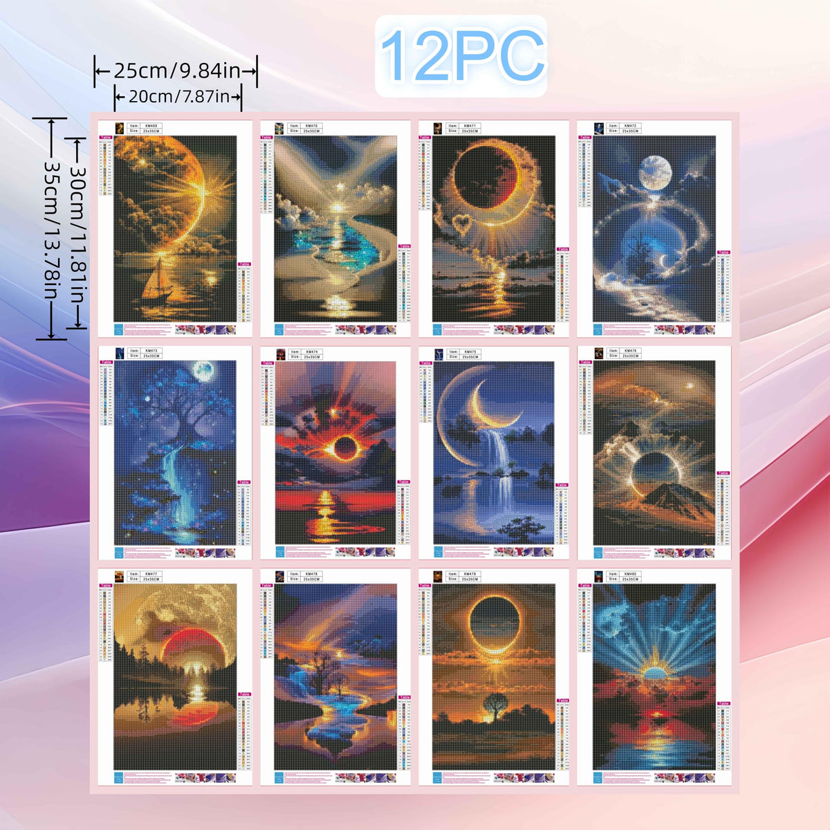 12 Pack Diamond Art Kits for Adults, Sunset Landscape 5D Diamond Painting for Adult Beginners,DIY Full Drill Round Gem Painting Dot Art Sets,Home Wall Decor 9.8x13.8 Inch
