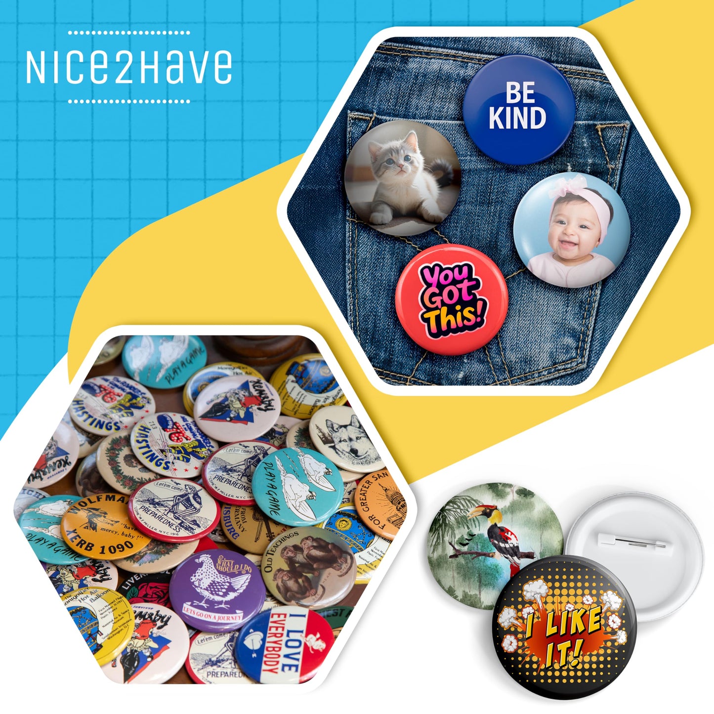 Nice2Have 100 Sets of Pinback Button Parts 2.25 inch (58mm) - Button Maker Supplies for Button Maker Machine