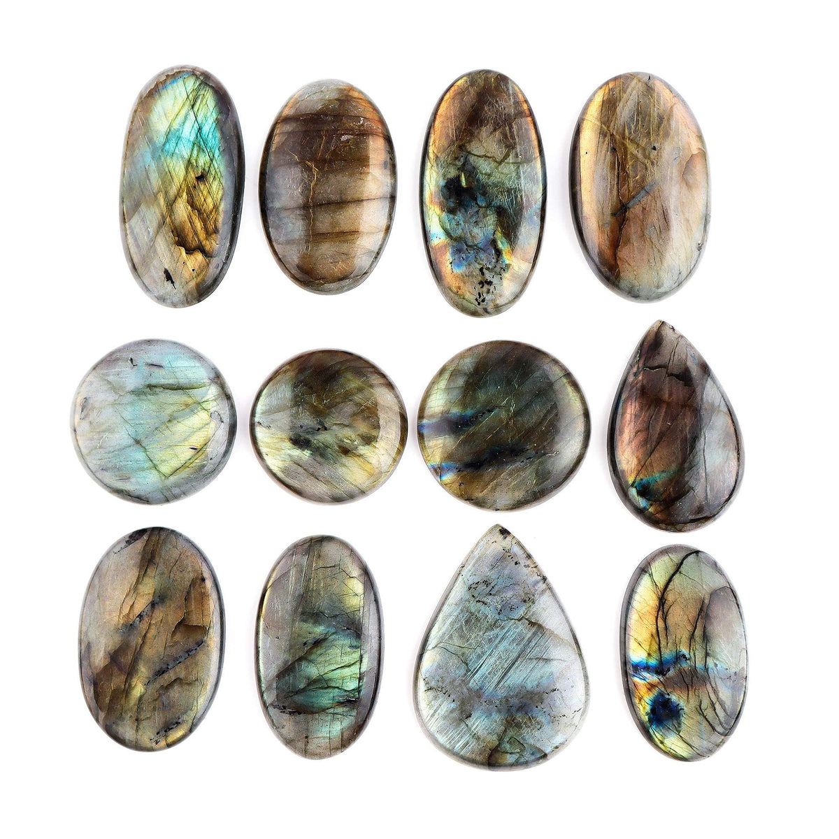 OdrillionGems Natural Labradorite Stone, Natural Gemstones and Crystals Cabochon Lot, DIY Jewelry Making Loose Gemstones, Chakra Healing Crystals, Wire Wrapping Cabochons, Pack of 5 (Large)