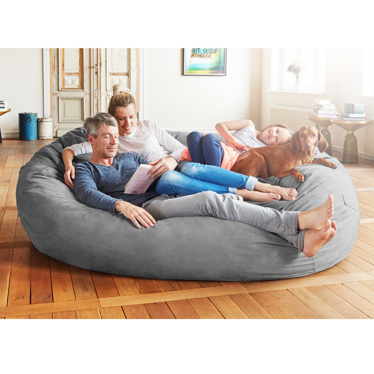 Lumaland Luxurious Giant 7ft Bean Bag Chair with Microsuede Cover - Ultra Soft, Foam Filling, Washable XXL Sofa for Kids, Teenagers, Adults Sack Dorm, Family Room Dark Grey