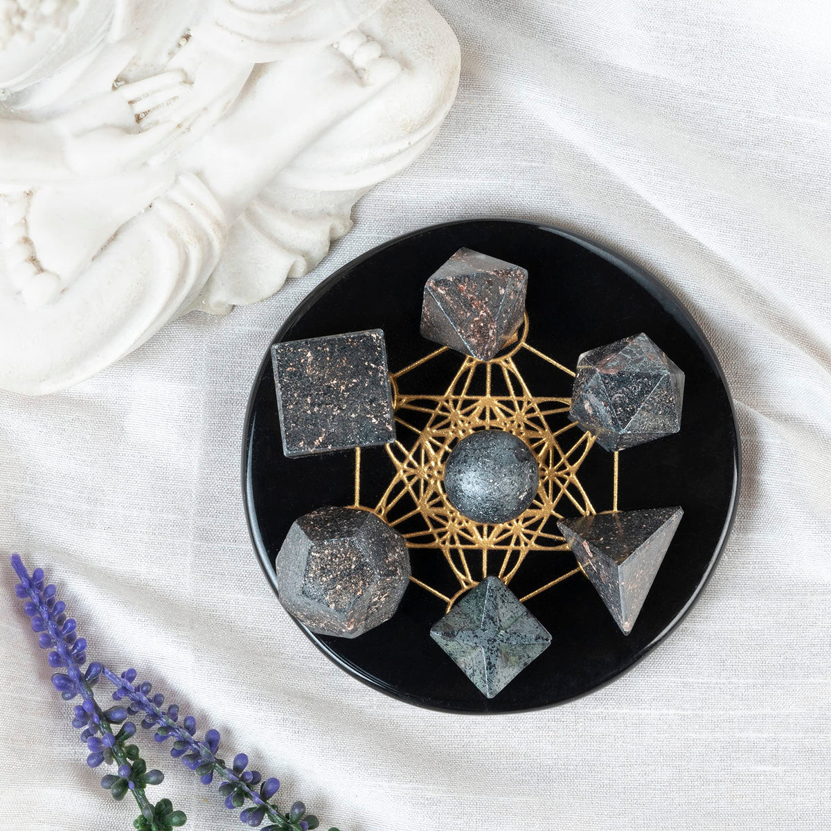 Crocon Hematite 7 Pcs Platonic Solid Sacred Stones Geometry Set for Reiki Healing Chakra Stone Balancing Crystal Cleansing Spiritual Money Good Luck Decor Size: 15-20 mm