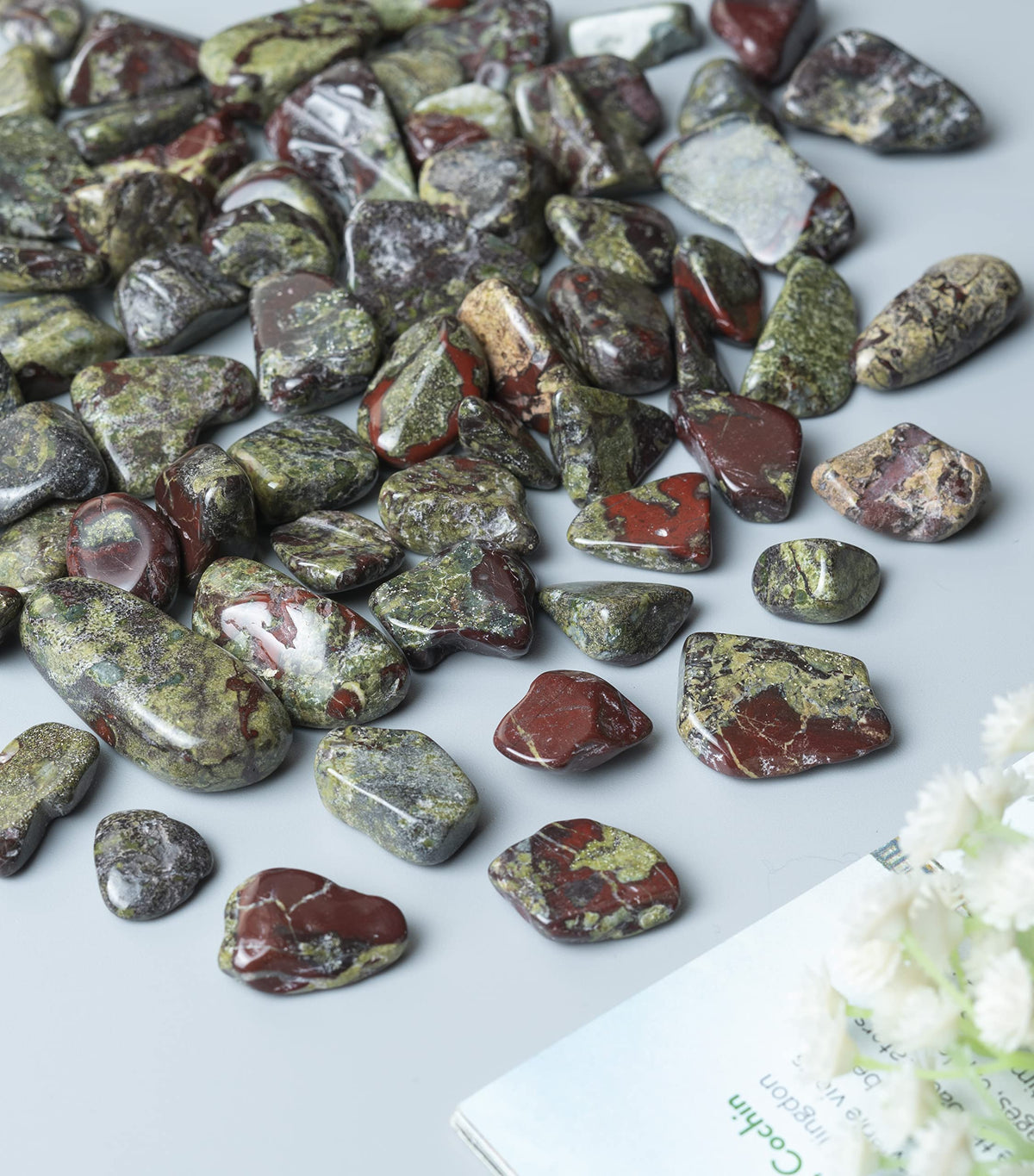Crocon 1LB Dragon Bloodstone Tumbled Stones and Crystals bulk 2000+ Carats Natural Crystal Kit for Reiki Healing Crystals Polished Tumble Stones Chakra Reiki Balancing Gift Home Decor DIY Crafts