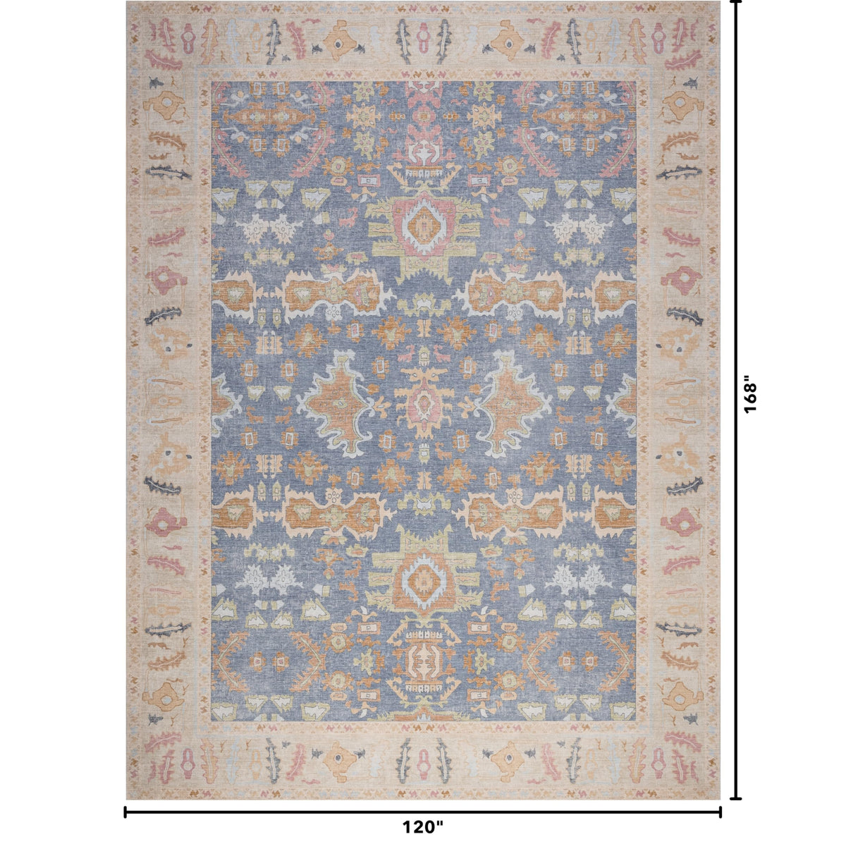 Kuden 10x14 Large Area Rug, Machine Washable Area Rug with Non-Slip Backing, Vintage Style, Soft, Easy Clean, Low Pile Rug for Living Room, Bedroom, Dining Room