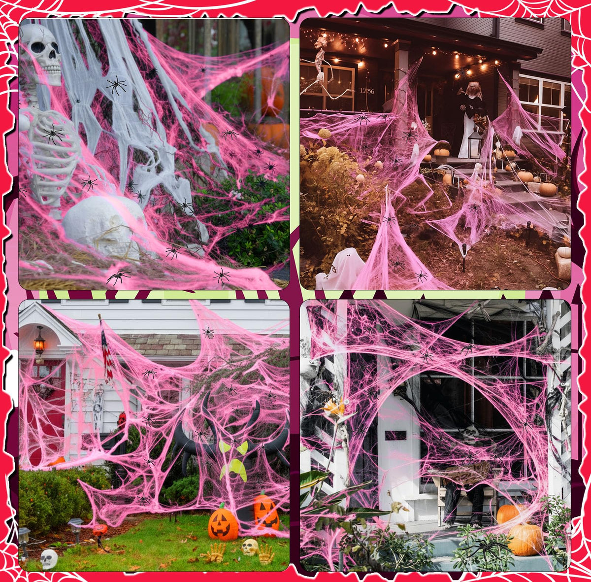 Tellingyou 950 Sqft Halloween Pink Spider Webs Decorations with 50 Extra Fake Spiders, Super Stretchy Cobwebs for Halloween Decor Indoor and Outdoor