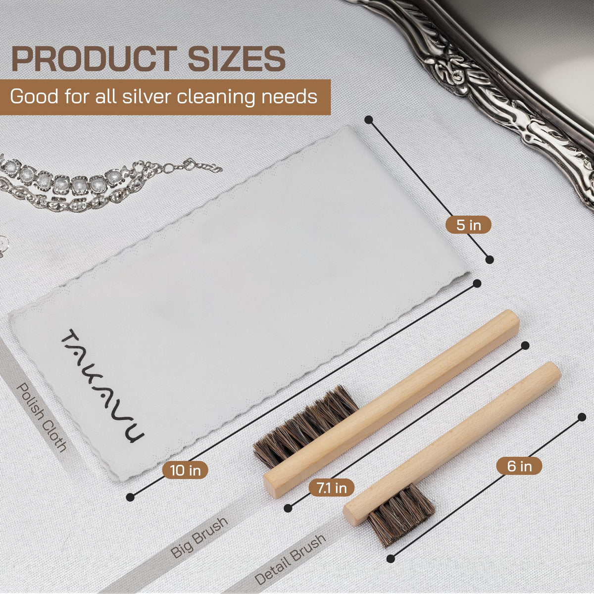 Horsehair Detail Brush Set 2pcs Silver Cleaning Brushes & Polish Cloth Perfect for Detailing, Polish Work, Fine and Heirloom Silverware Plateware Jewelry, Ultimate Solution for a Gleaming Finish