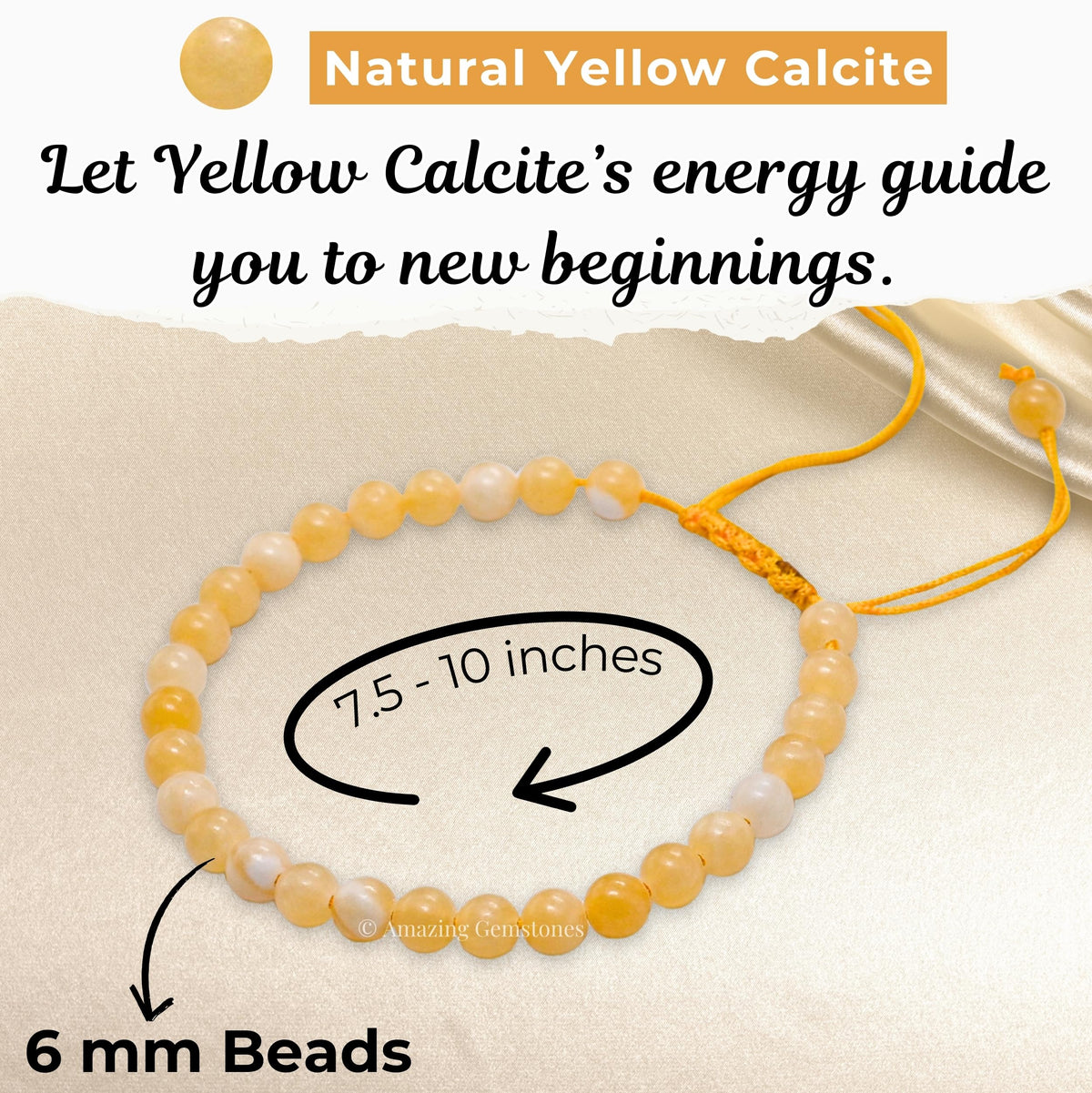 Amazing Gemstone Yellow Calcite Bracelet for Women Men's Gifts - Protection Healing Crystal Bracelet - 6mm Gemstone Beaded Adjustable Bracelet