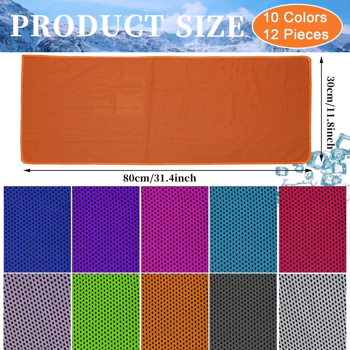 SYIGICE 12 Pack Cooling Towels, 32 x 12 Inch Microfiber Ice Towels, Soft and Breathable Neck and Face Cooling Towels, Sweat Wicking Towels for Yoga, Running, Gym, Workout, Outdoor Exercise, 10 Colors