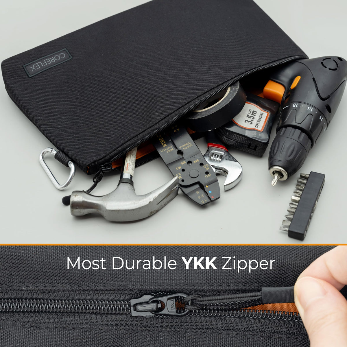 COREFLEX Premium Tool Pouch Zipper Bag, Small Tool Bag, Multipurpose Storage pouch, Heavy duty Flat Bottom Tool bag with YKK Zipper (6 pack Large 12inch Black)