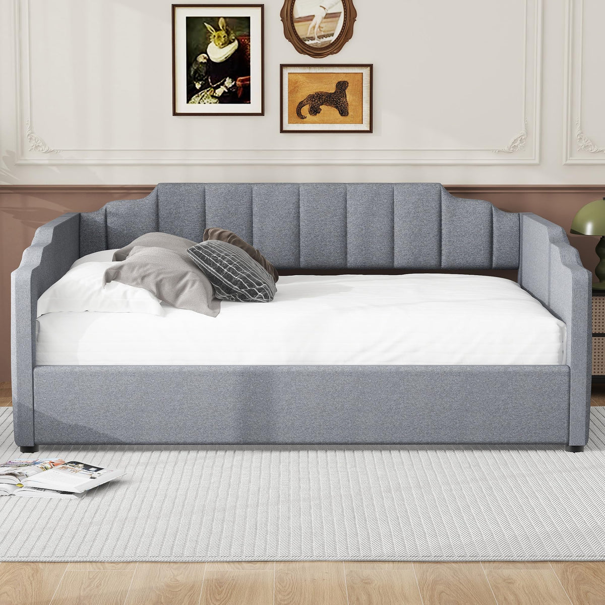 DNYN Full Size Upholstered Daybed for Bedroom,Guest Room,Lift Up Storage Bedframe w/Wood Slat Support,Space Saving Design, Gray