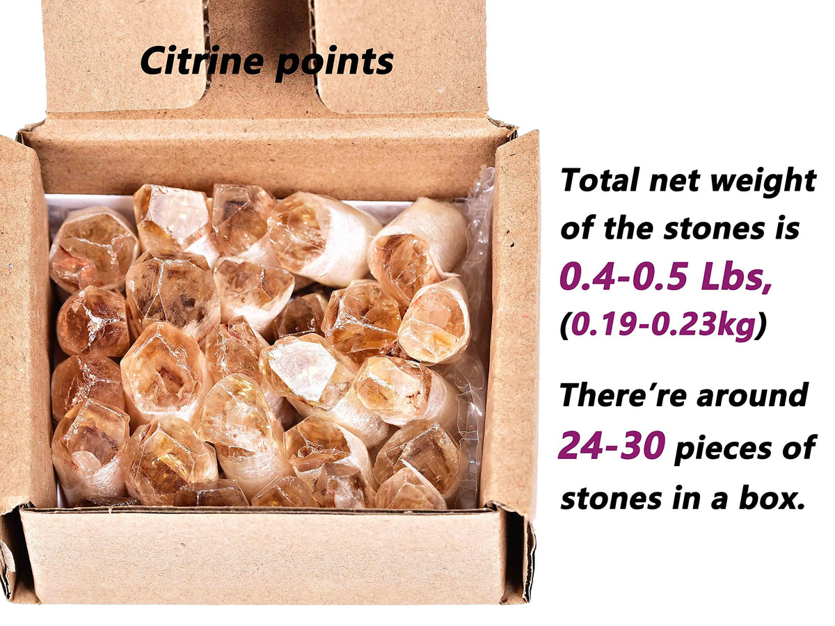 JIC Gem 24-30Pcs 0.4-0.5 Lbs Bulk Citrine Healing Crystals Rough Stones,raw Citrine Point Bulk,Citrine Chips raw Crystals Bulk for Reiki Healing, Witchcraft, Tumbling, Fountain Rocks 0.2-0.25KG