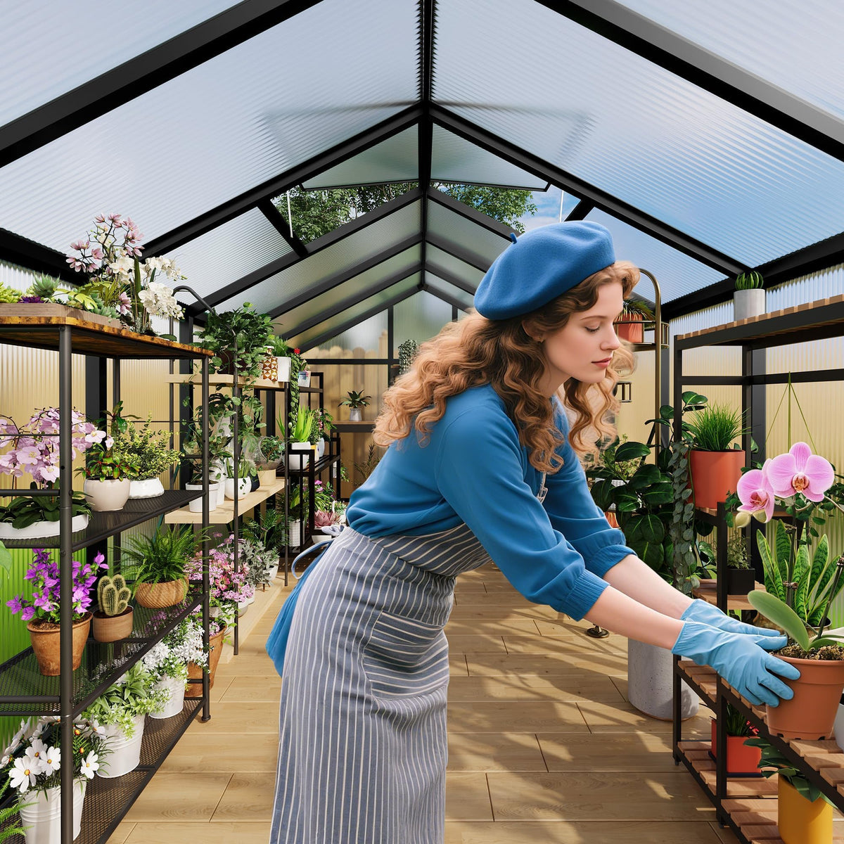 8x10 FT Greenhouse for Outdoors, Polycarbonate Greenhouse with Roof Vent, Ground Nails, Lockable Push Door, Aluminum Large Walk-in Green House for Outside Garden Backyard, Patio, Lawn, Black
