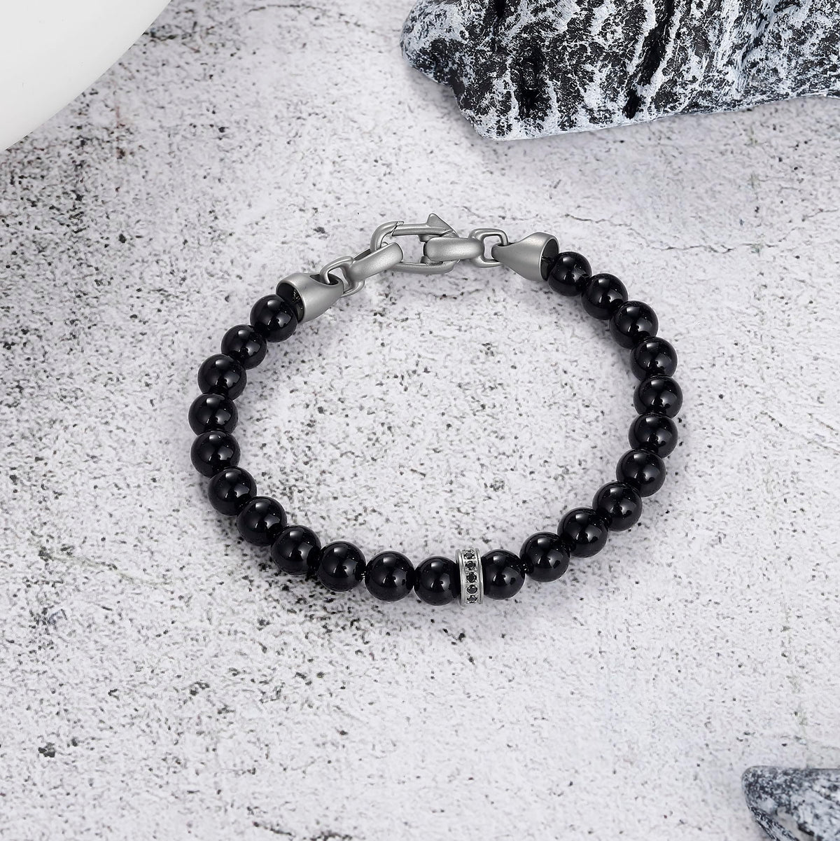 GTMJ Black Onyx Bracelet for Women, Natural Gemstone Bead Bracelet 7.3 Inch, Healing Energy Crystal, Yoga Meditation Jewelry, Chakra Gift for Her