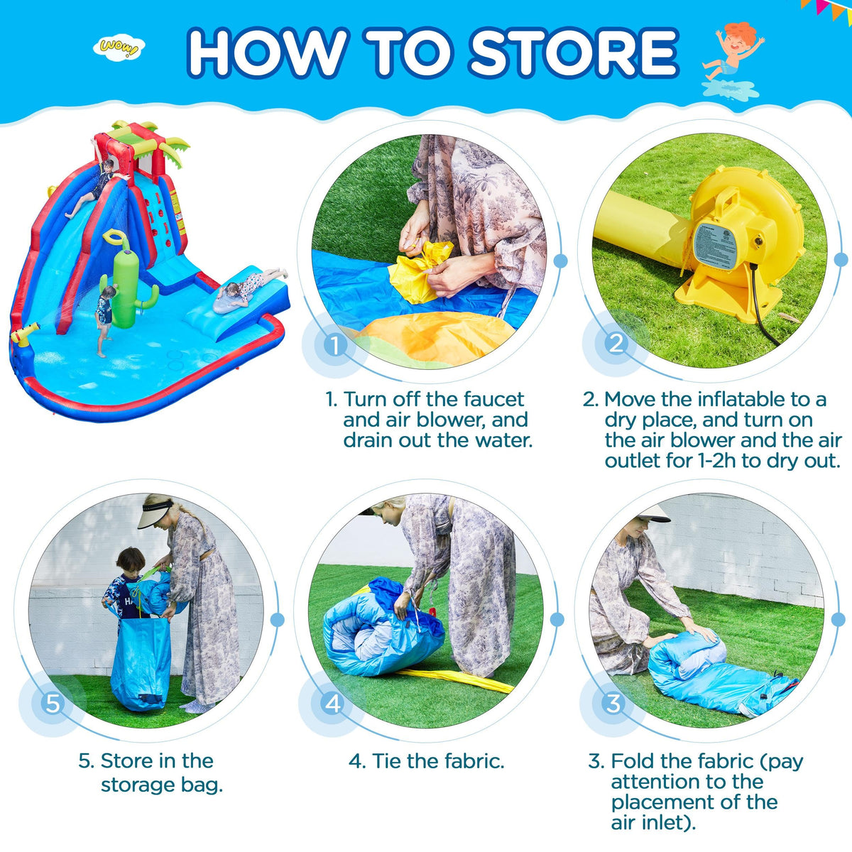 Yaheetech Inflatable Water Slide, Blow Up Water Slide Park Castle for Kids Aged 3-10 w/Splash Pool, Water Cannon, Ring Toss, Basketball, Surfboard and Climbing Wall, Water Slide with 520W Blower