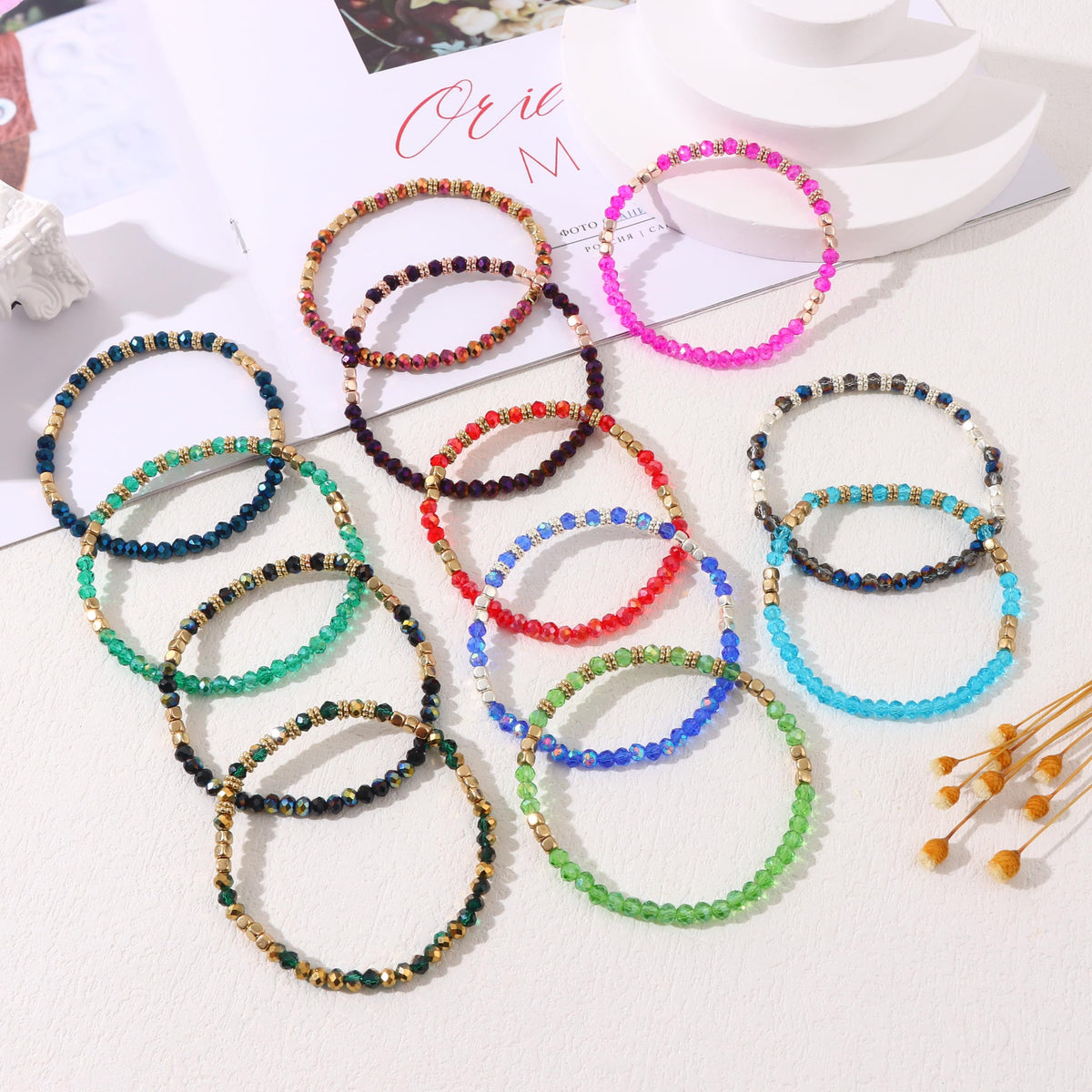 MOZAKA 26Pcs Boho Beaded Bracelets for Women Colorful Stackable Sparkly Crystal Beads Bracelets Multi-Layer Versatile Statement Bracelets Stretch Cuff Jewelry Gifts