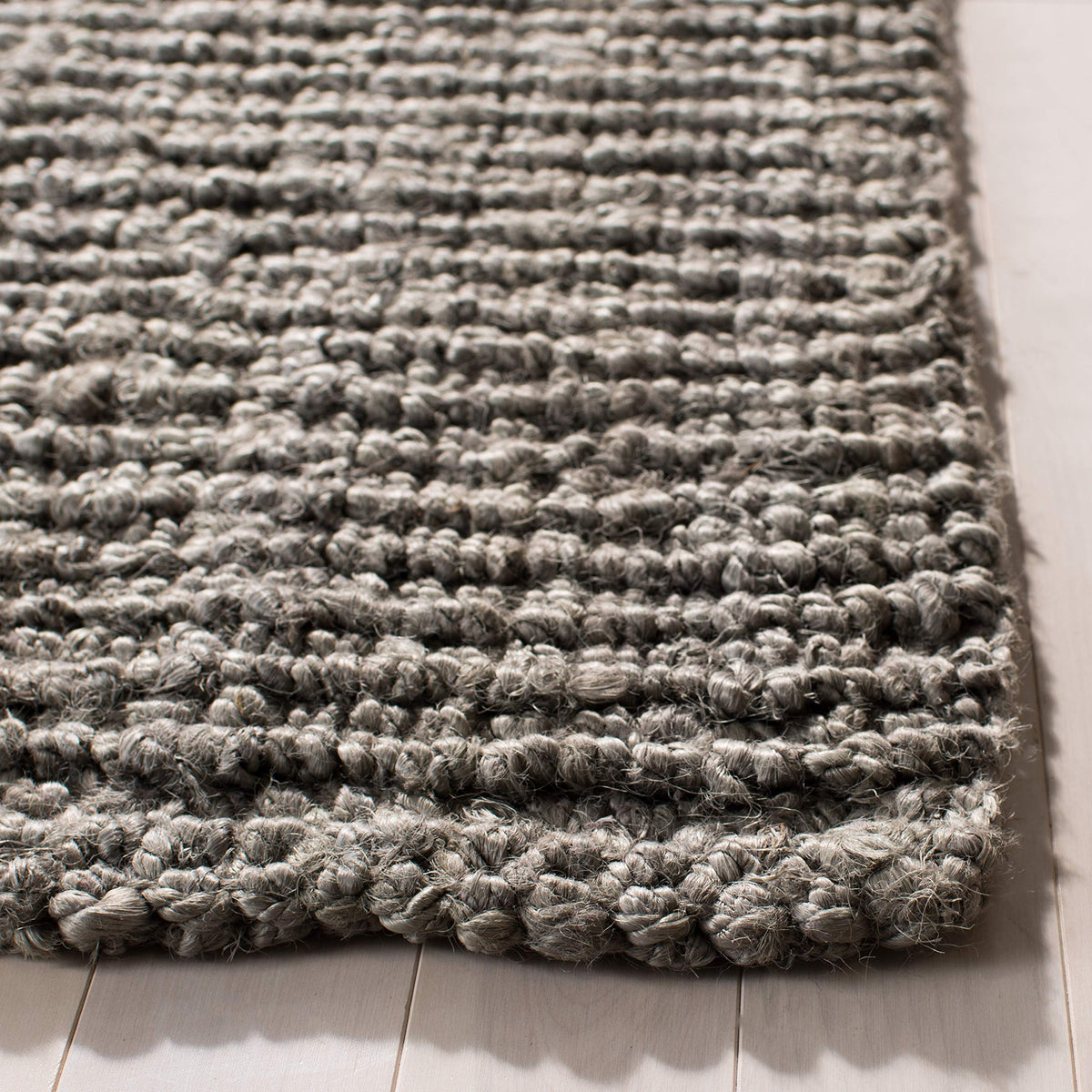 SAFAVIEH Area Rug 10' Square - Natural Fiber Collection - Large - Light Grey, Handmade Jute, Farmhouse Style, Chunky Textured Thick Pile (NF447G)