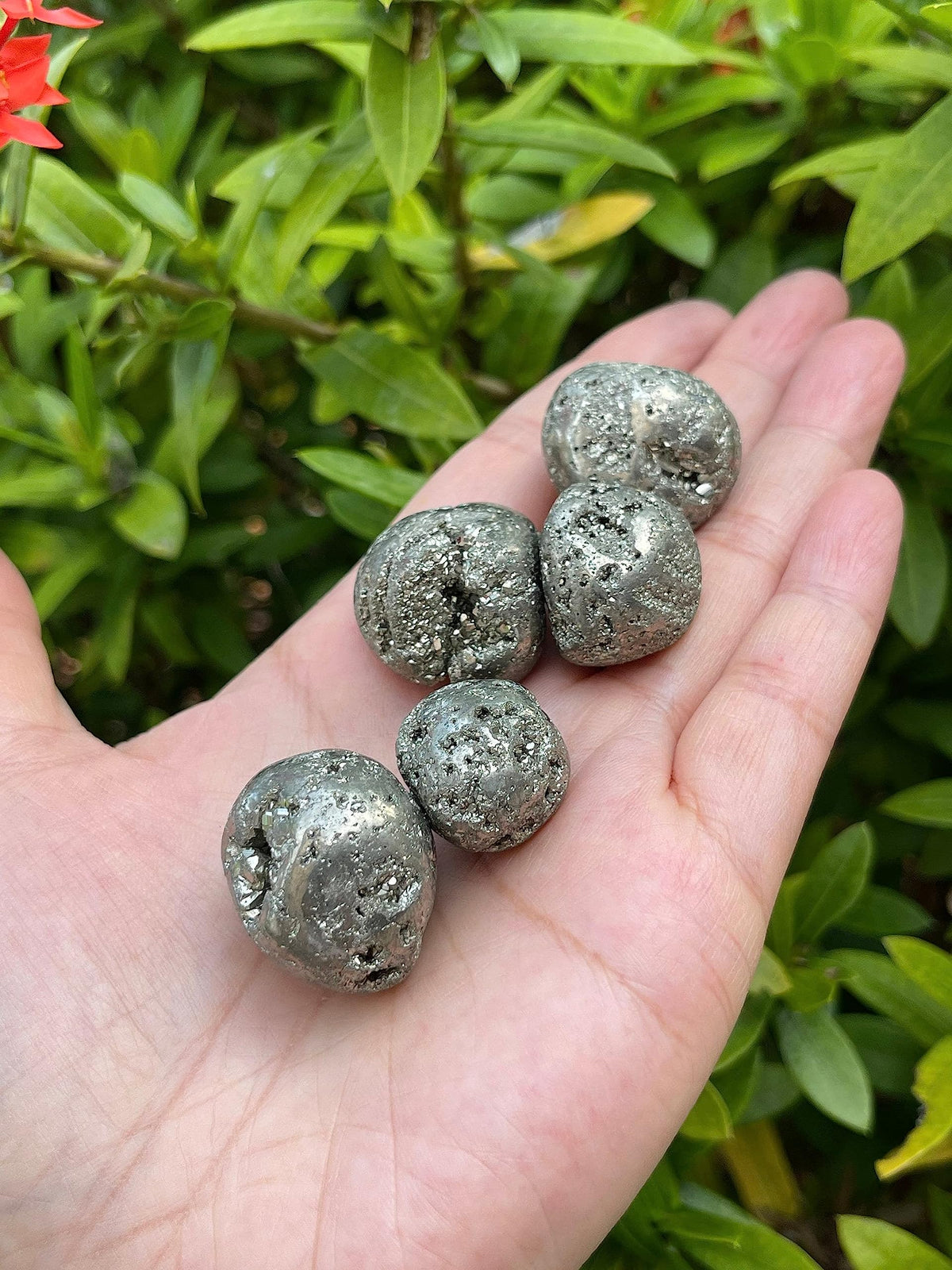 GAF TREASURES 5 Pcs Pyrite Tumbled Stones, Polished Natural Pyrite Gemstone, Pyrite Healing Crystals (Pyrite)