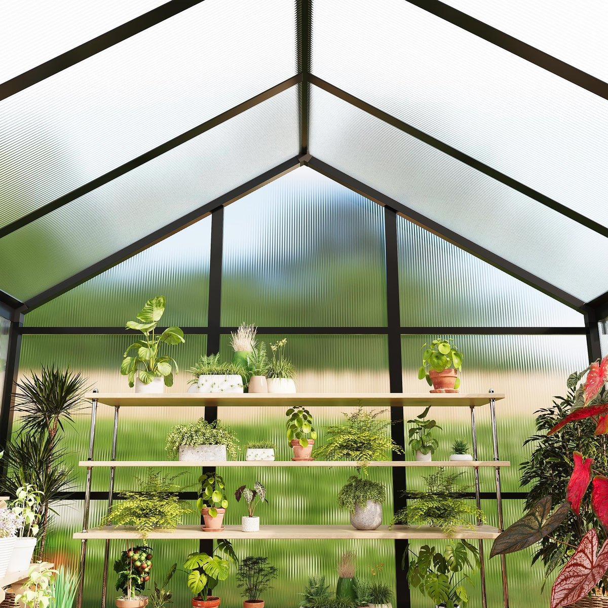 8x10 FT Greenhouse for Outdoors, Polycarbonate Greenhouse with Roof Vent, Ground Nails, Lockable Push Door, Aluminum Large Walk-in Green House for Outside Garden Backyard, Patio, Lawn, Black