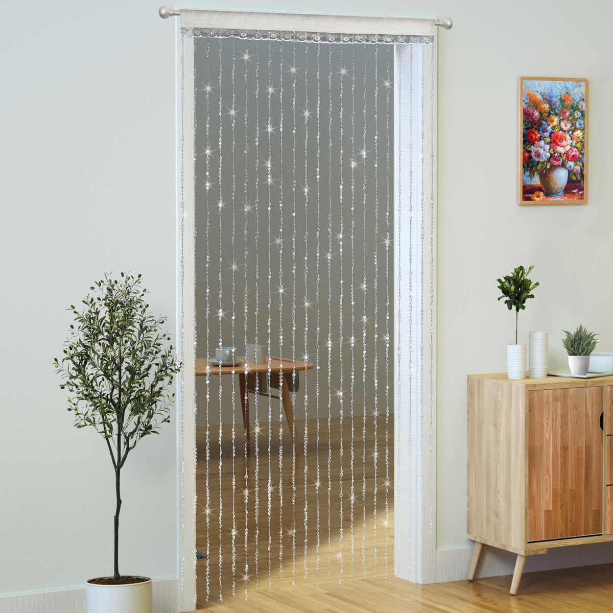 YaoYue Crystal Beaded Curtain Door Curtain 36 x 79 Inches 22 Strands Acrylic Hanging Door Beads Room Divider for Doorway Window Living Room Bedroom Wall Closet Home Decor (White,1 Panel)