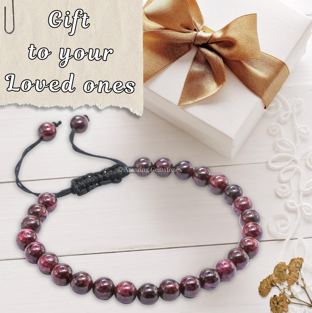 Amazing Gemstone Garnet Bracelet, Gifts For Men & Women - Protection Healing Crystal Bracelet - 6mm Gemstone Beaded Adjustable Bracelet, Pulseras Para Hombres Mujer Stocking Stuffers