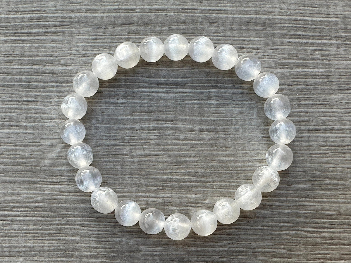 GAF TREASURES Selenite Crystal Bead Bracelet 8mm, Genuine Selenite Stretch Gemstone Bracelet, Healing Crystal Bracelet, Gift for Men & Women (1)