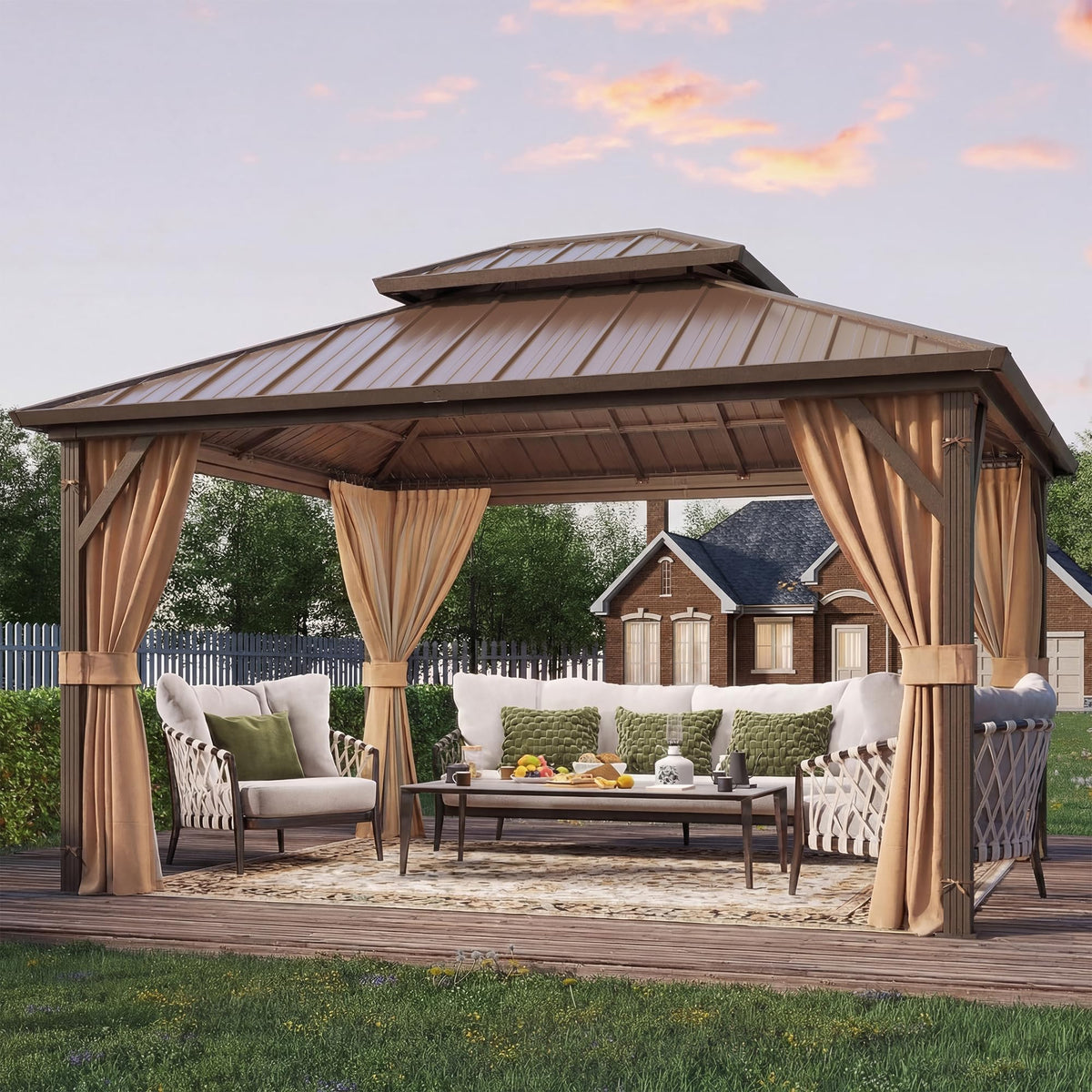YOLENY 10' x 12' Hardtop Gazebo, Metal Gazebo with Aluminum Frame, Double Galvanized Steel Roof, Curtains and Netting Included, Pergolas for Patios, Garden, Parties, Lawns