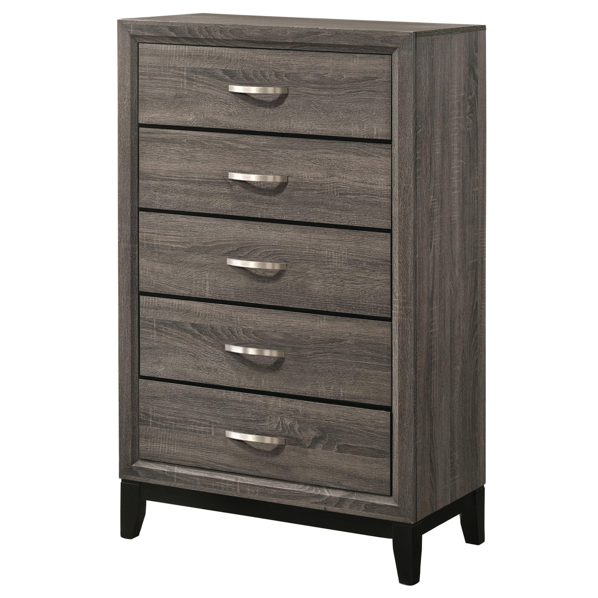 Coaster Home Furnishings - Watson - Wood - 5-Drawer Chest with Groove-Detailed Fronts, Black Legs, and Nickel Pulls - Bedroom - Gray Oak - 212425