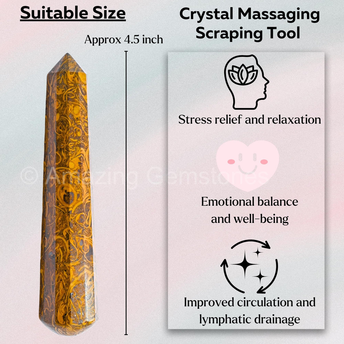 Amazing Gemstone Mariyam Jasper Crystal Wand Massage Stick - Pelvic Wand Gua Sha for Adults - Crystals and Healing Stones Massage Wands for Adults Gifts (Pointed)