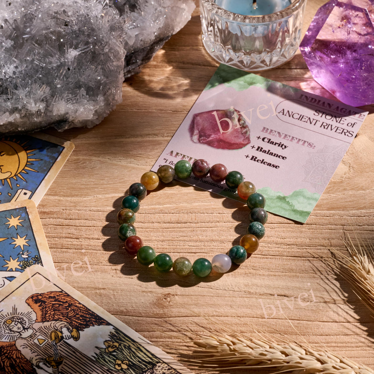 Indian Agate-Ancient Calm-8mm Beaded Bracelets for Women Handmade Semi Precious Natural Stone Stretch Elastic Jewelry Yoga Protection Gifts
