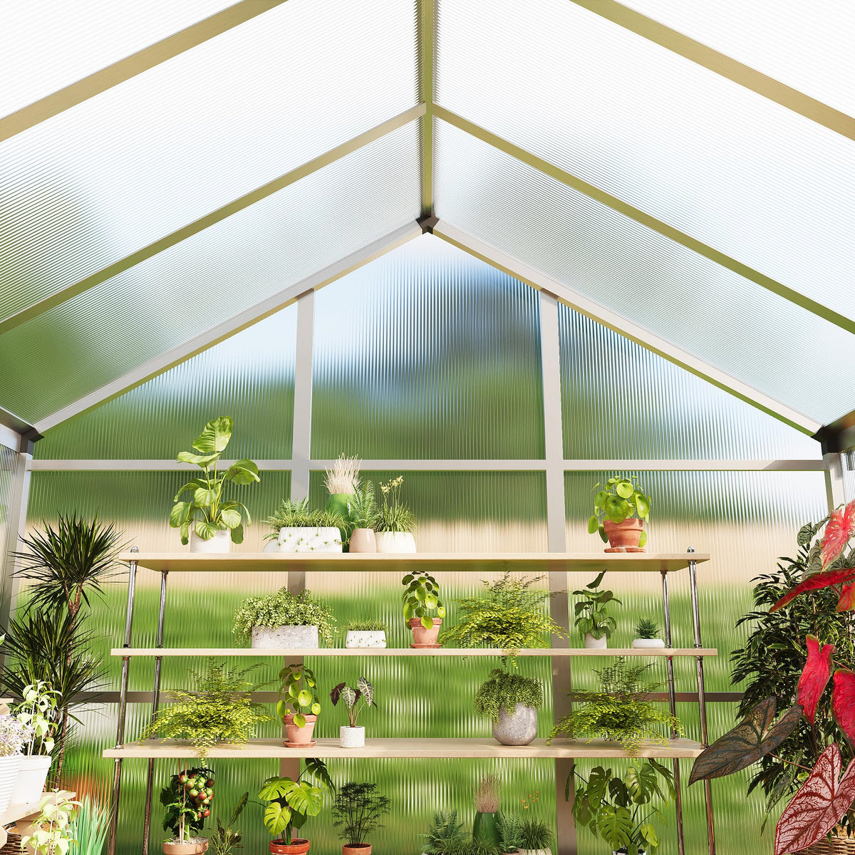 Garvee 8 x 10 FT Greenhouse, Greenhouses for Outside, Polycarbonate Greenhouse with Aluminum Frame, Lockable Door and Ajustable Roof Vent for Backyard, Green Houses for Outside Garden Backyard, Patio